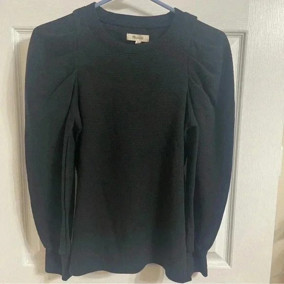 Madewell Pleated Statement-Sleeve Top in Black Size Extra Small - Picture 3 of 12